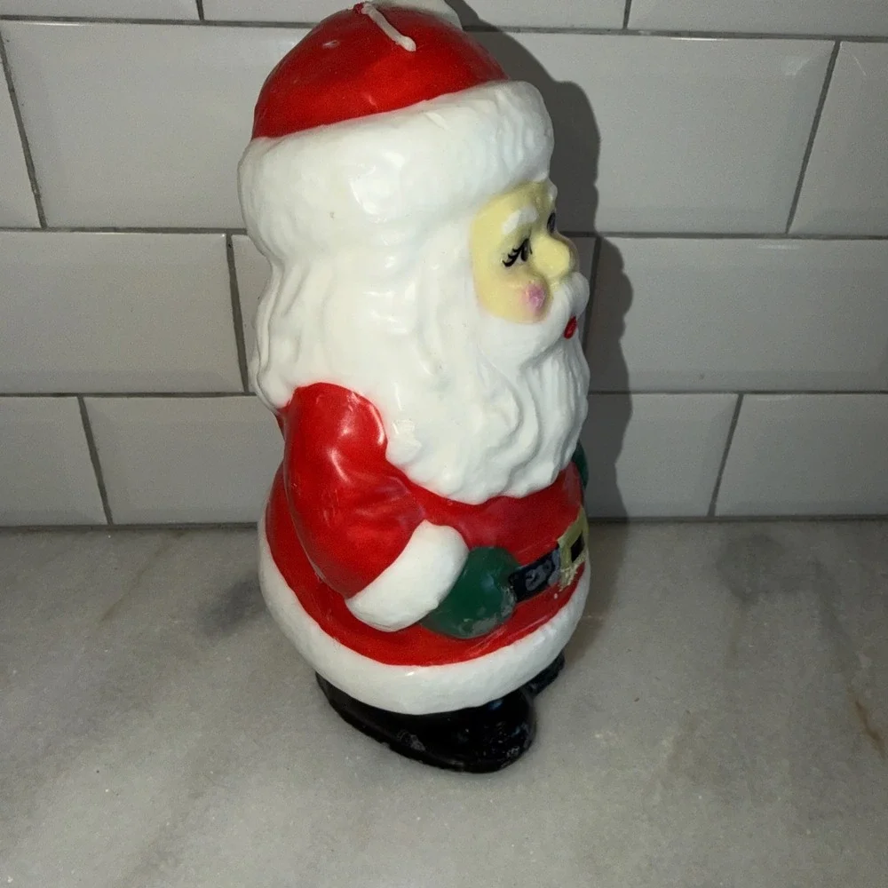 Vintage Christmas Santa‎ Claus Head Face Wax Candle 11 inch